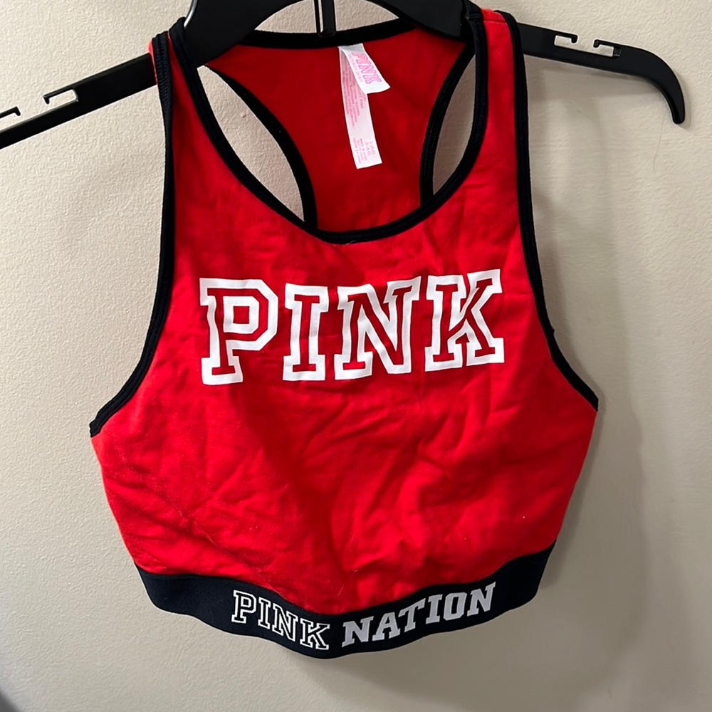 Victoria’s Secret Pink Nation Red, White, and Black TShirt Sports Bra